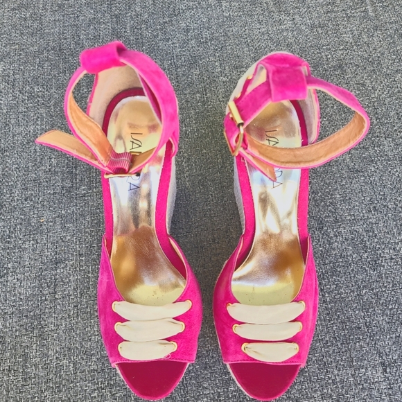 FUCHSIA SPADRILLES HEEL PLATAFORM SANDALS 👡 💟 - Picture 2 of 9